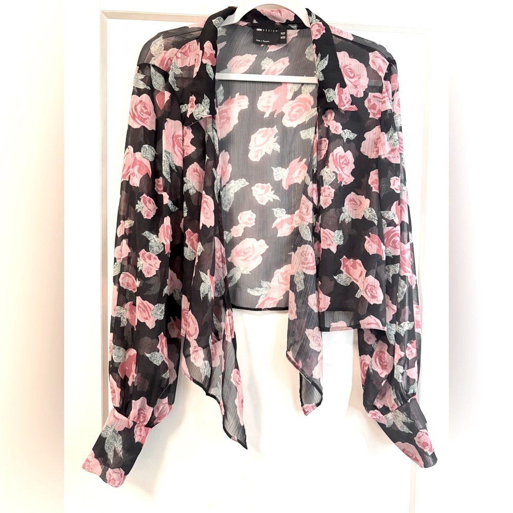 Floral Sheer Black and Pink Women's Top